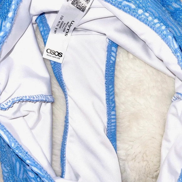 ASOS Swim Baby Blue Crochet High Waist Cheeky Bikini Bottoms 2 Women’s - Picture 4 of 9